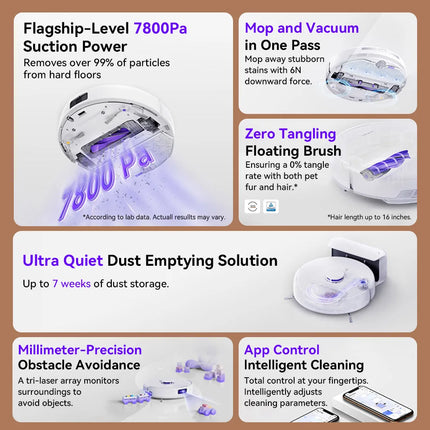 Narwal Freo X Plus 7800Pa Robot Vacuum Cleaner 3.5H Runtime Tri-Laser Structured Light Zero-Tangling Floating Brush 1L Dust Bin