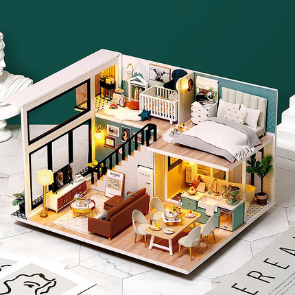 Doll House Kit 3D Wooden Mini DollHouse Assembly Building with Furniture Kit Toys Children's