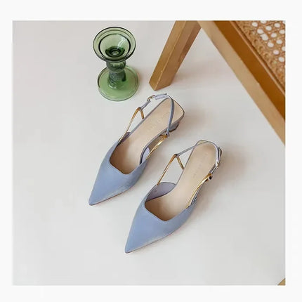 Women's Low Heels Sandals Fashion Pointed Toe Women's Stiletto Heels Slingback Casual Slippers Wedding Bride 2024 New