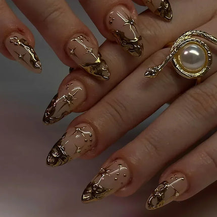 24pcs Leopard Print Almond Fake Press on Nails with Mini Flower Acrylic