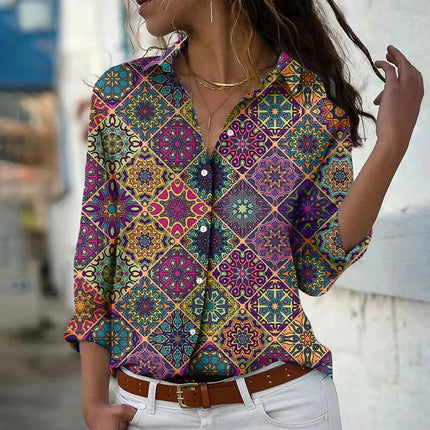 Fashion Long Sleeve Shirt Summer Breathable Single-Breasted Lapel Top 3d Floral Printed Button Shirts Women's Clothing Autumn