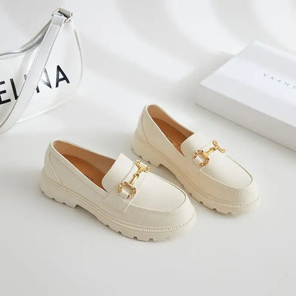 Women's Retro British Style Flats Thick Bottom round Head PVC Slip-On Shoes Fashionable Spring Autumn