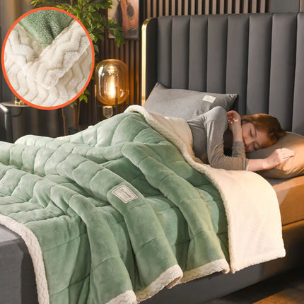 Autumn and Winter Coral Velvet Quilted Blanket