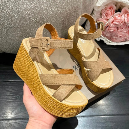 9cm Summer Women's Sandals Fashion High Heel Slope Heel Platform Open Toe Women's Sandals Size 34-42