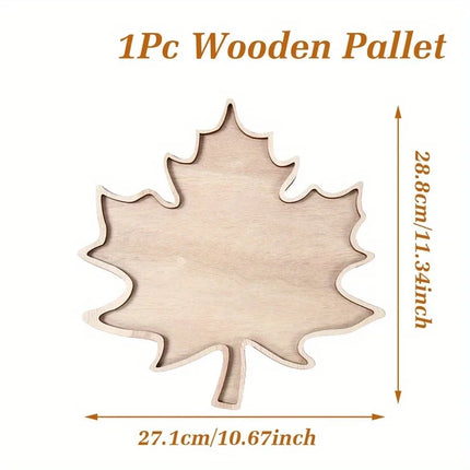 1pc Decorative Tray, Thanksgiving Day Wooden Tray, Maple Leaf Design Table