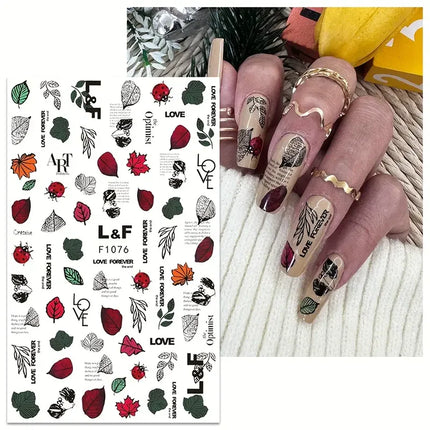 1PCS New Autumn Flowers Nail Decals Animal Nail Stickers Flower
