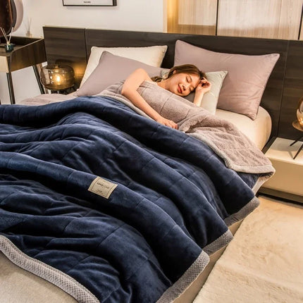 New Coral Fleece Autumn Winter Warm Blankets For Bed 3 Layers Thicken Flannel Blanket Quilt Soft Comfortable Warmth Quilts