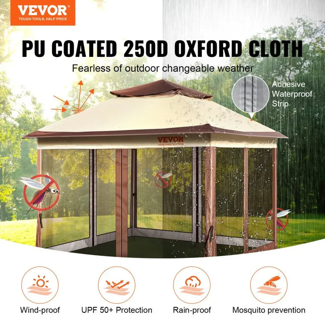 11x11/10x10/10x13ft Portable Patio Gazebo PU Coated 250D Garden Market Waterproof Collapsible Outdoor Canopy Party Tent