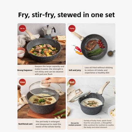Cookware Set: Tourmaline Non-Stick Pan, Complete Set For Household Kitchen, Cooking Pot