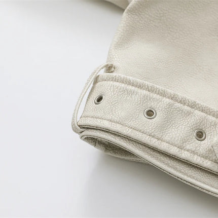 2024New Coal graysty le Women's washed leather jacket with belt, short coat with downgraded zipper and vintage lapel jacket