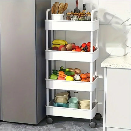 Multifunctional White Rolling Storage Cart:Open Shelves for Living Spaces Book Display,Ideal for Kitchen,Bedroom Storage Decor