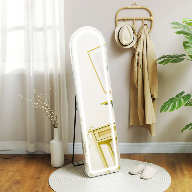 full body mirror with LED lights 150x40 cm silver aluminum frame