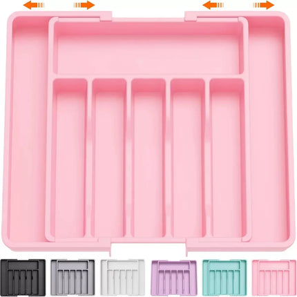 Adjustable Kitchen Storage Organizer Tray – Plastic Multifunctional Drawer Organizer for Kitchen Counter Utensils
