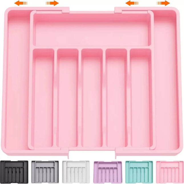 Adjustable Kitchen Storage Organizer Tray – Plastic Multifunctional Drawer Organizer for Kitchen Counter Utensils