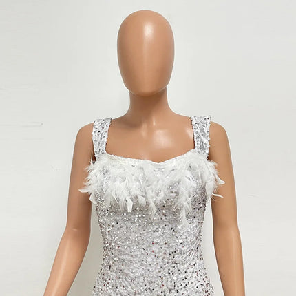 Spring And Summer Women's Clothing MINI Short Solid Color New Wind Sequins Halter Beach Dress One-word Shoulder Feathers Spice G