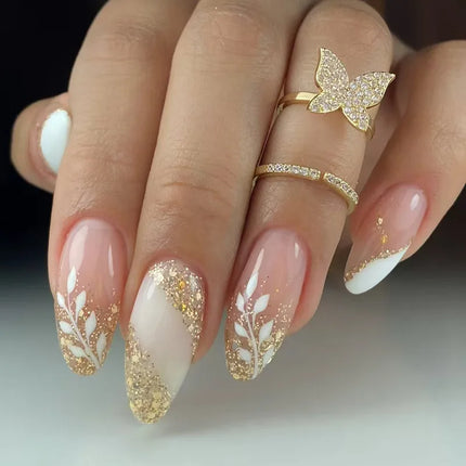 24Pcs Autumn Winter Matte Almond False Nails with Glue Rose