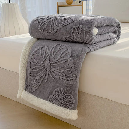 Butterfly Jacquard Taf Fleece Blanket with Exquisite 3D Butterfly Thick Warm Faux