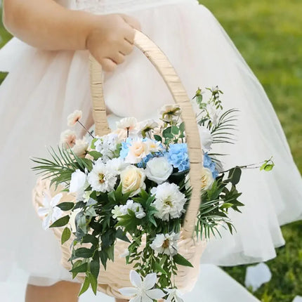 Rattan Basket With Handle Handheld Woven Basket Woven Mini Hand-Carried Basket Rattan Woven Small Flower Basket For Wedding
