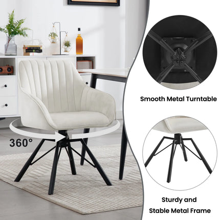 2PCS/SET Swivel Dining Chairs Velvet Living Room Ergonomic Leisure Chair Upholstered Lounge Kitchen Chair with Armrests