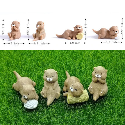 4/8pcs Adorable Resin Otters Miniatures, Animal Figurines for Fairy Garden Micro