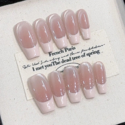 10pcs Handmade Press on Nails Medium-Length Ladder Pink Edge French