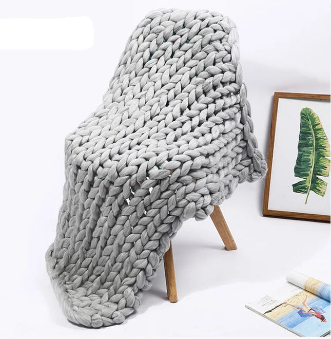Handmade Chunky Knit Blanket Large Thick Wool Bulky Knitting Throw for Bedroom