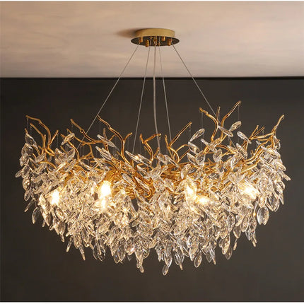 Nordic Luxury Living Room Branch Led Pendant Lights Lustre Crystal Art Hanging Lamp Modern Suspend Lamp Gold Chandelier Fixtures