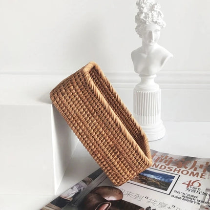 3 size Hand-woven Rattan Wicker Basket Fruit Tea Snack Bread Basket Cosmetic Rectangular Storage Box Household Kitchen Supplies