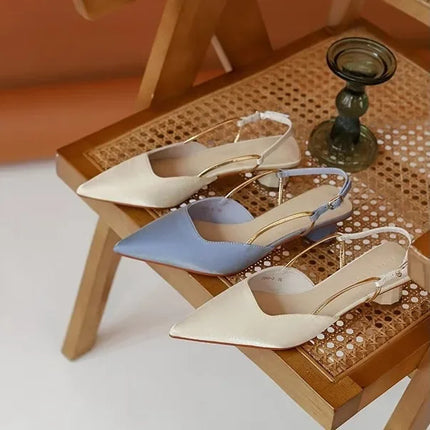 Women's Low Heels Sandals Fashion Pointed Toe Women's Stiletto Heels Slingback Casual Slippers Wedding Bride 2024 New