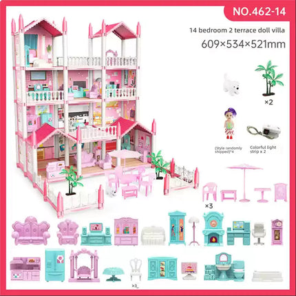 Princess Castle Doll House Kit with LED Lights | Miniature Villa Model  | Creative Birthday Gift Toy
