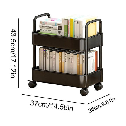 2 Tiers Movable Bookshelf Multi-Functional Storage Shelve Book File Organizer Mobile Book Cart for Home Bedroom School Office