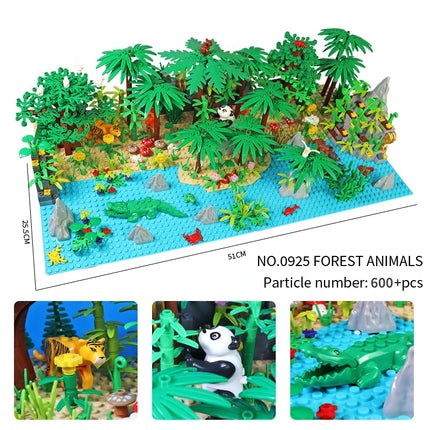 Jungle Wild Animals Building Blocks DIY Toys for Boys Girls Forest Trees City Baseplate Kids Montessori