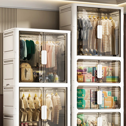 Double Door Open Clothes Storage Organizer with Wheels Foldable Wardrobe Cabinet Baby Cupboard Organizing Box Containers Bin