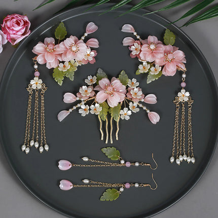 Hanfu Headwear Hair Jewelry Side Hair Comb Hair Clip Earring Headwear for Friends Girlfriend Wife Novel Gift