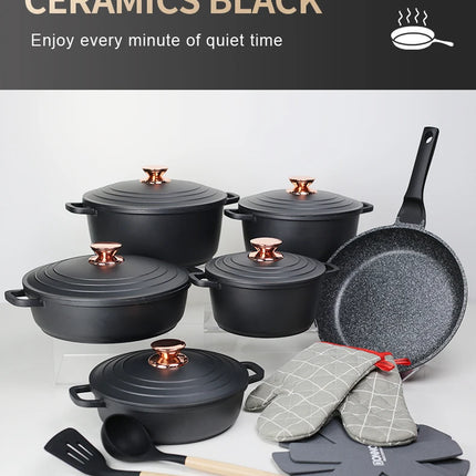 18Pcs Non-Stick Cast Aluminum Cookware Set Large Dutch Oven Pot With Lid & Handle For All Stoves