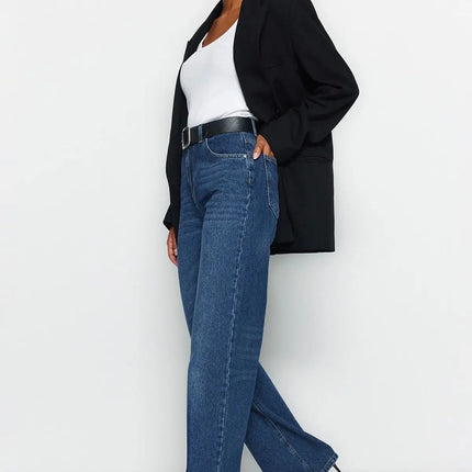Trendyol TYZA Women's Jeans Casual Beltless Wide Leg Denim Plain Jeans Wide Leg Casual Pants Denim Pants