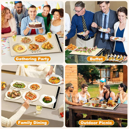 Electric Warming Tray Food Warmer Plate Foldable Portable Smart Food Fast Heating Mat Electric Warming Tray with 3 Tem Setting