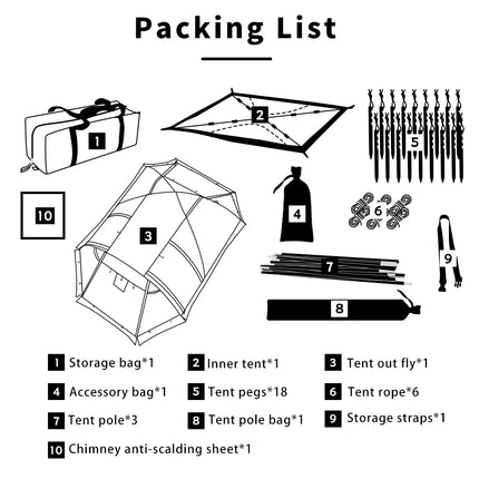 Fireproof 2 Person Winter Tent Hot Tent Waterproof Tunnel Dome Tent with Stove Jack and Snow Skirt for Camping Hiking 4 Season