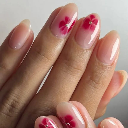 24Pcs Autumn Winter Matte Almond False Nails with Glue Rose