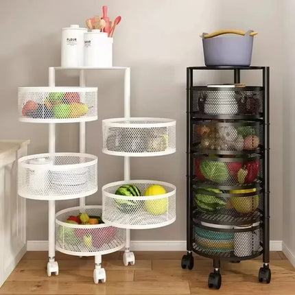 Rotating Vegetable Baskets Multi-Layer Kitchen Trolley Round Fruits Shelf Snacks Storage Rack Movable Bathroom Organizer Cart