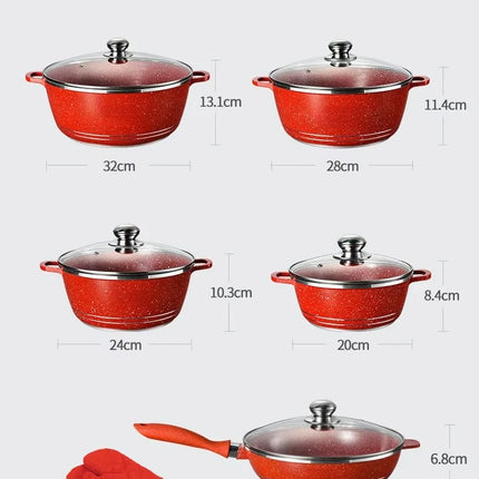 Hot Sale 12-Piece Set Sustainable Non-Stick Kitchen Boutique Aluminum Pot Wok Stainless Steel Glass Soup Pan