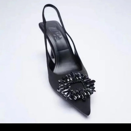 New High-heeled Sandal A Word Back Trip with Rhinestone Decorated Bao Head Sandal Pointed Single Shoe Shallow High Heels Women