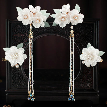 Chinese Hanfu Hair Accessories Set Long Tassel Vintage Hairpins Flower Handmade Hair Sticks For Women Traditional Retro Jewelry