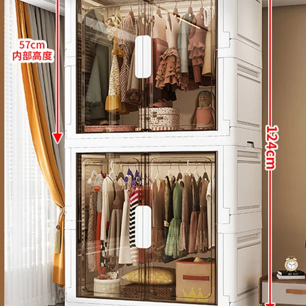 Double Door Open Clothes Storage Organizer with Wheels Foldable Wardrobe Cabinet Baby Cupboard Organizing Box Containers Bin