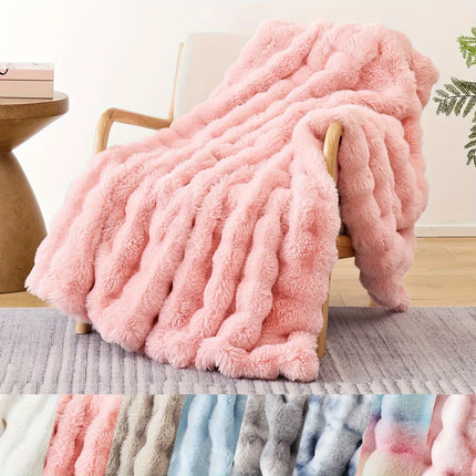 Rabbit Fleece Blanket Solid Color Faux Fur Plush Blanket Soft Warm Throw Blanket