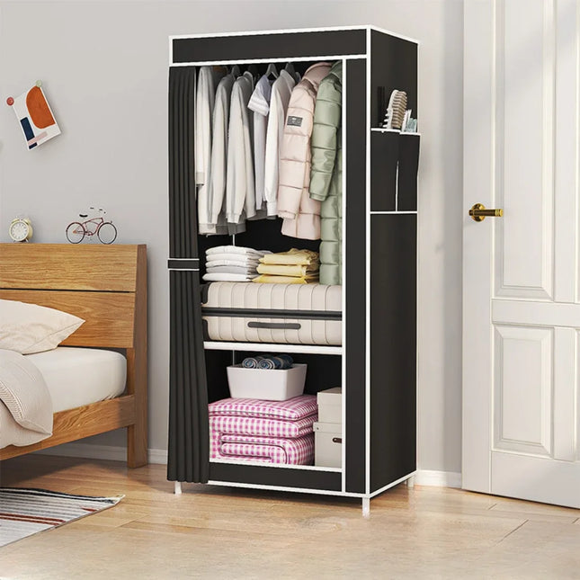 Fabric Wardrobes Easy To Assemble Simple Storage Cabinet Bedroom Dustproof Storage Wardrobe Multi-Layer Foldable Clothing Hanger