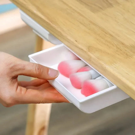 1PCS White SelfAdhesive Storage Drawer Box Makeup Pencil Tray Desk Hidden Under Stand Self-adhesive Under-drawer Storage Box New