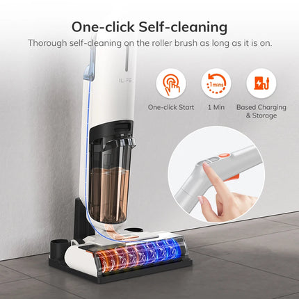 Wireless Wet Dry Smart Mop Washing , 5500Pa Suction, 1 Min Self Cleaning, Large Dual Water Tank