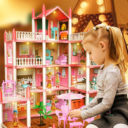Princess Castle Villa Assembly Doll House Set Toy Girl Family Toy Children's Music Doll House Assembly Villa House