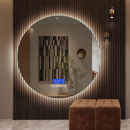 Multi Functional Circular Bathroom Mirror, Wall Mirror with Temperature Display, Defogging Function, and Brightness Adjustment